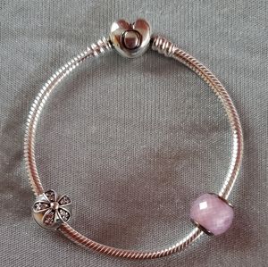Pandora moments heart clasp chain bracelet with two Pandora charms